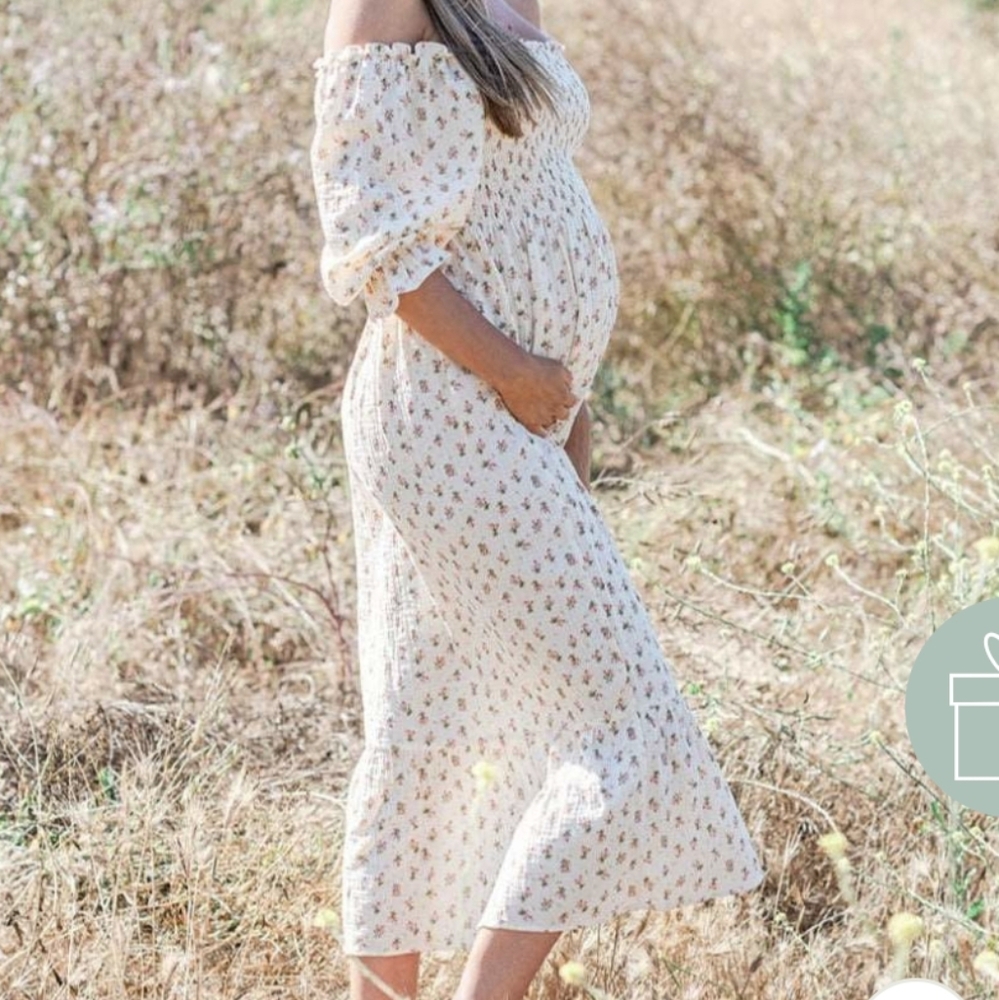 NEW LIV MATERNITY floral muslin dress in cream